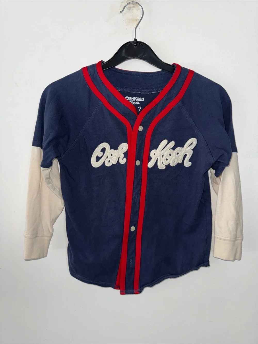 Vintage style OshKosh B'gosh Boys Size 7 Navy Baseball Jersey Long Sleeve Shirt
